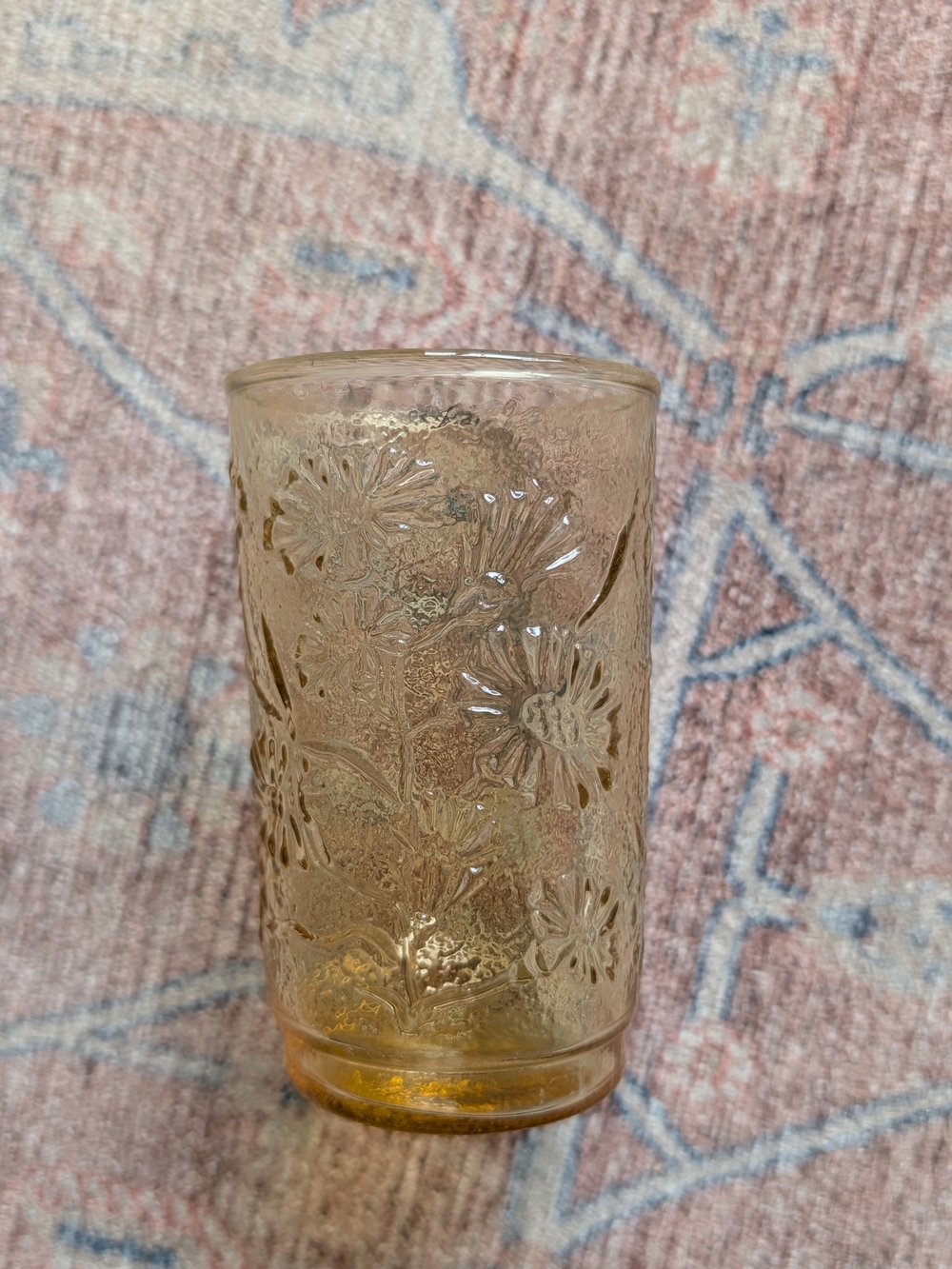 Vintage Amber Textured Floral Juice Glass